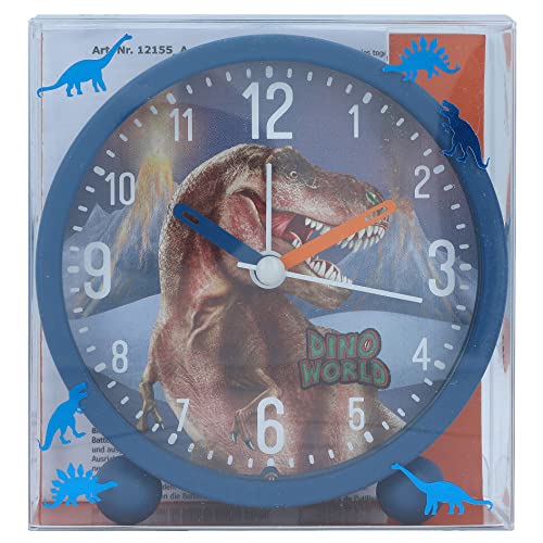 Depesche 12155 Dino World - Wecker für Kinder in Blau mit Dino-Motiv, lautlose Uhr mit Licht-Funktion, inklusive Batterie von Depesche