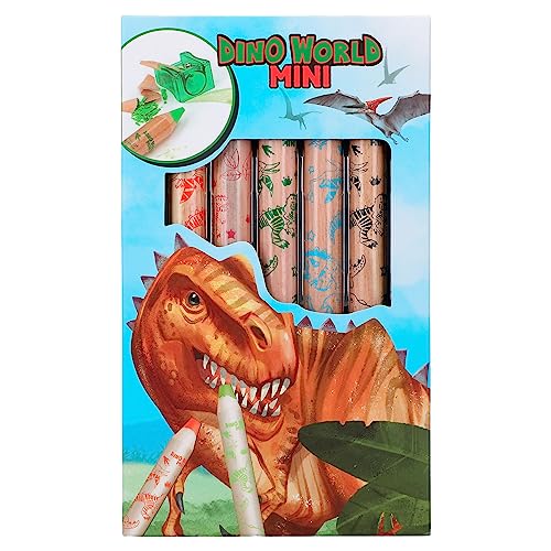 Depesche 12180 Dino World - Mini Dino Buntstifte, 5 dicke Farbstifte inkl. Anspitzer von Depesche
