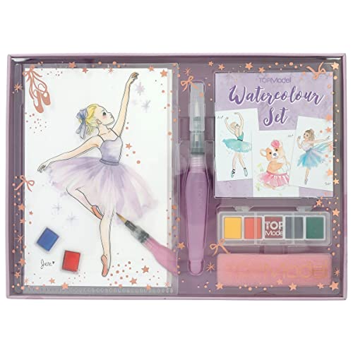 Depesche 12248 TOPModel Ballet - Aquarellfarben-Set mit 20 Blatt Motivvorlagen auf Aquarellpapier, kreatives Malset mit 5 Wassermalfarben, Pinselstift und Schwamm von Depesche