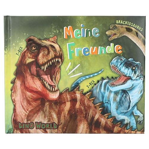Depesche 12401 Dino World - Freundebuch in Grün mit Dinosaurier-Motiven, Buch mit 108 Seiten und wattiertem Cover von Depesche