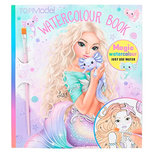 Depesche 12414 TOPModel Mermaid - Watercolour Book, Malbuch inkl. Pinsel und 15 Unterwasser-Motiven zum Bemalen mit Wasser von Depesche