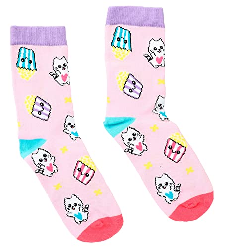 Depesche 12445 TOPModel Cutie Star - Socken in knalligen Farben mit niedlichen Katzen und Popcorntüten, Größe 31-35 von Depesche