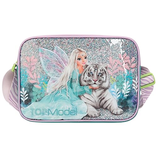 Depesche 12495 TOPModel Fantasy Tiger - Umhängetasche in Lavendel und Petrol, Tasche mit Reißverschluss und längenverstellbarem Tragegurt von Depesche