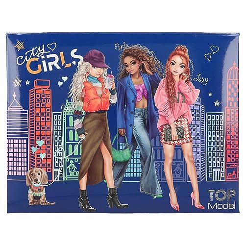 Depesche 12704 TOPModel City Girls - Schreibwarenbox mit Bleistiften, Radiergummi, Büroklammern, Notizzettel und Spiegel, ca. 20 x 15,5 x 3,2 cm groß von Depesche