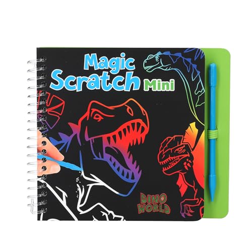 Depesche 12733 Dino World - Mini Magic Scratch Book mit coolen Dinosaurier-Motiven zum Kratzen, Büchlein mit buntem Farbverlauf und Kratzstift von Depesche