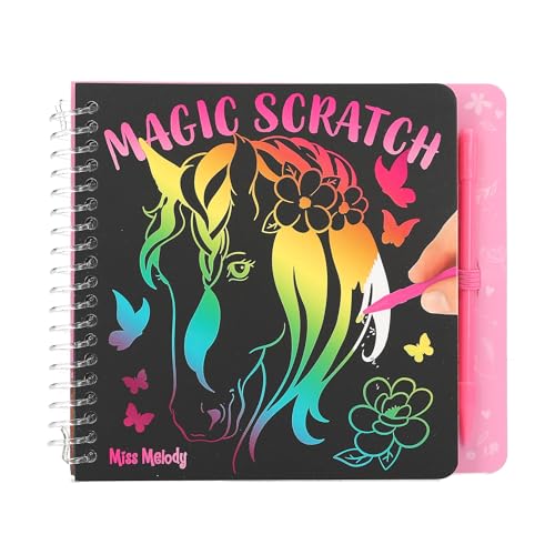 Depesche 12734 Miss Melody - Mini Magic Scratch Book mit niedlichen Pferde-Motiven zum Kratzen, Büchlein mit buntem Farbverlauf und Kratzstift von Depesche