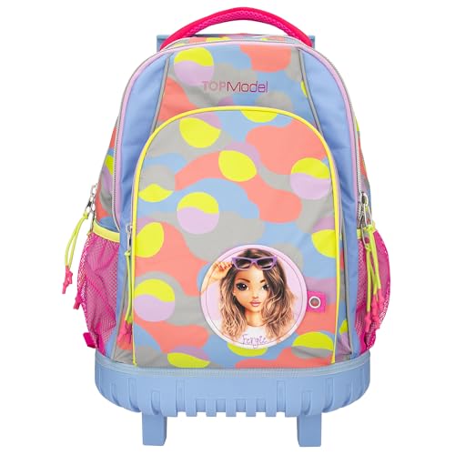 Depesche 12770 TOPModel Flash - Schulrucksack Trolley mit Model Motiv und buntem Grafik Muster aus Reflektor Material, Schultasche mit Teleskopgriff und Rollen von Depesche