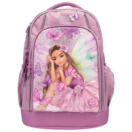 Depesche 12780 TOPModel Fairy Love - Schulrucksack in Mauve mit Model-Motiv und Schmetterlingen, Schultasche mit verstellbaren Trägern von Depesche