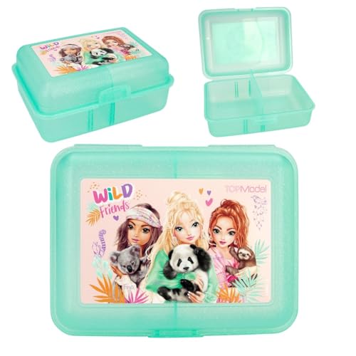 Depesche 12901 TOPModel Wild - Brotdose in semitransparentem Türkis, mit Model Motiv, Lunchbox mit Hauptfach und einsetzbarer Trennkarte von Depesche