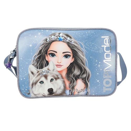 Depesche 13152 TOPModel Wolf - Umhängetasche in Dunkelblau, mit Model Motiv, Sternen und Glitzer, Tasche mit verstellbarem Schultergurt von Depesche