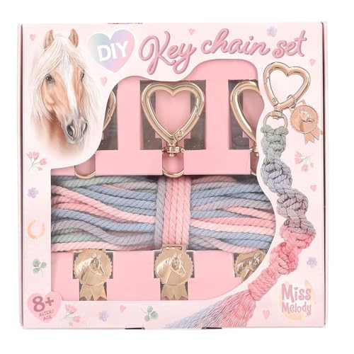 Depesche 13184 Miss Melody - DIY Schlüsselanhänger Set in Rosa, inkl. 3 goldenen Anhängern, Karabiner und 10m Baumwollband mit Farbverlauf von Depesche