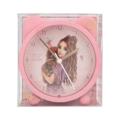 Depesche 13226 TOPModel Floral - Wecker in Rosa für Kinder, mit Model-Motiv und Ohren, lautlose Uhr mit Licht-Funktion, inklusive Batterie von Depesche