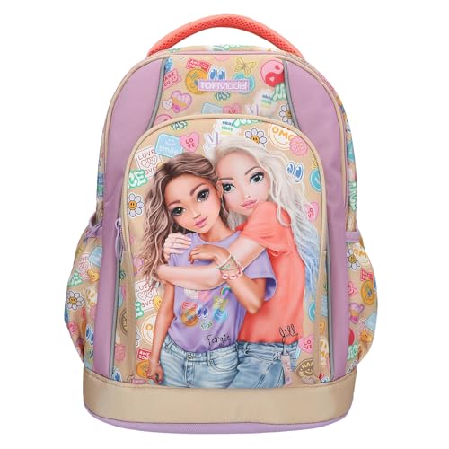 Depesche 13285 TOPModel Girl Power - Schulrucksack in Beige und Lila, mit Model Motiv und bunten Batches, Schultasche mit verstellbaren Trägern Depesche 13285 TOPModel Girl Power - Schulrucksack in Beige und Lila, mit Model Motiv und bunten Batches, Schultasche mit verstellbaren Trägern von Depesche