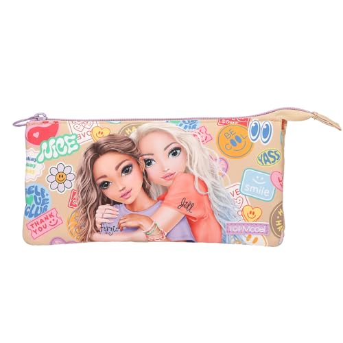 Depesche 13287 TOPModel Girl Power - Schlampertasche in Beige, mit Model Motiv und bunten Batches, Federtasche mit 3 Innenfächern Depesche 13287 TOPModel Girl Power - Schlampertasche in Beige, mit Model Motiv und bunten Batches, Federtasche mit 3 Innenfächern von Depesche