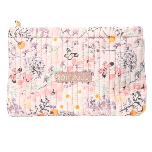 Depesche 13309 TOPModel Summer Feeling - Kosmetiktasche in Rosa, mit Blumen Muster und Schmetterlingen, Schminktasche mit Steppung von Depesche