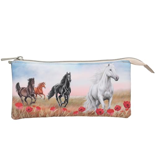 Depesche 13342 Miss Melody Poppy Sand - Schlampertasche in Beige, mit Pferde Motiv und Mohnblumen, Federtasche mit 3 Innenfächern Depesche 13342 Miss Melody Poppy Sand - Schlampertasche in Beige, mit Pferde Motiv und Mohnblumen, Federtasche mit 3 Innenfächern von Depesche