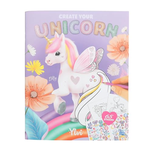 Depesche 13394 Ylvi Create Your Unicorn - Malbuch mit 13 Seiten zum Gestalten von Einhorn Motiven, inkl. 1 Doppelseite Sticker von Depesche