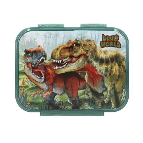 Depesche 13401 Dino World Bite - Brotdose in Dunkelgrün, mit Dinosaurier Motiv und Landschaft, Lunchbox mit 3 Fächern und Klappdeckel Depesche 13401 Dino World Bite - Brotdose in Dunkelgrün, mit Dinosaurier Motiv und Landschaft, Lunchbox mit 3 Fächern und Klappdeckel von Depesche