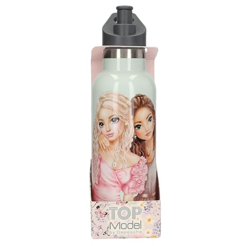 Depesche 13411 TOPModel Summer Feeling - Edelstahl Trinkflasche in Salbeigrün, mit Model Motiv, mit Trinkmodul und Griff, Fassungsvermögen ca. 500 ml von Depesche