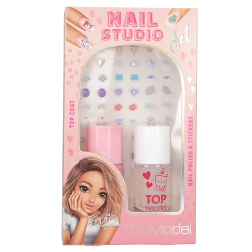 Depesche 13496 TOPModel - Nageldesign-Set Beauty and Me, Nagel Set mit rosa Nagellack, transparentem Überlack und verschiedenen Nagelstickern von Depesche