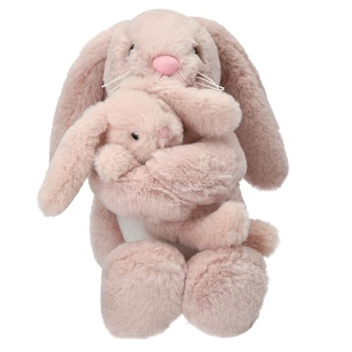 Depesche 13509 Princess Mimi - Kuscheltier Hase Nelly mit Baby-Hase, in Rosa und mit langen Ohren, Plüschtier mit Klettverschluss zum Festhalten von Depesche