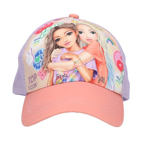 Depesche 13511 TOPModel Girl Power - Bedruckte Cap in Beige, mit Model Motiv und bunten Batches, Kinder-Mütze mit Netz und Größenverstellung von Depesche