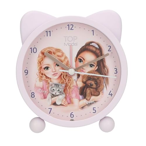 Depesche 13548 TOPModel Kitty and Doggy - Wecker in Rosa für Kinder, mit Hunde und Katzen Motiv und Ohren, lautlose Uhr mit Licht-Funktion, inklusive Batterie von Depesche