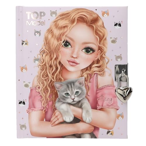 Depesche 13569 TOPModel Kitty and Doggy - Tagebuch mit Herz-Schloss und Schlüssel, Buch in Lila, mit Model Motiv, Katzen Muster und 192 linierten Seiten von Depesche