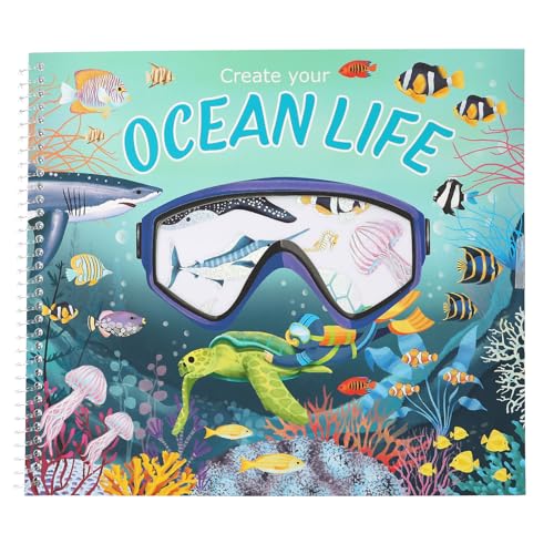 Depesche 13600 Create Your Ocean Life - Malbuch mit 16 vorgedruckten Seiten zum Gestalten von Unterwasser-Welten, Set inkl. 4 Seiten Fisch-Sticker von Depesche