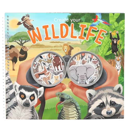 Depesche 13601 Create Your Wild Life - Malbuch mit 16 vorgedruckten Seiten zum Gestalten verschiedener Landschaften, Set inkl. 4 Seiten Tier-Sticker von Depesche
