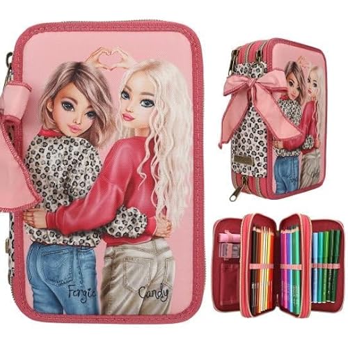 Depesche 13639 TOPModel LEOHEART Gefüllte 3- Fach Federtasche in Rosa, mit Model Motiv und bunten Patches, Federmappe mit Buntstiften, Lineal, Schere UVM. Depesche 13639 TOPModel LEOHEART Gefüllte 3- Fach Federtasche in Rosa, mit Model Motiv und bunten Patches, Federmappe mit Buntstiften, Lineal, Schere UVM. von Depesche
