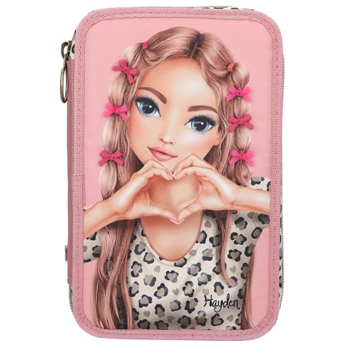 Depesche 13640 TOPModel Leoheart - Gefüllte 3-Fach Federtasche in Rosa, mit Model Motiv und Schleifen, Federmappe mit Buntstiften, Schere, Lineal UVM. von Depesche