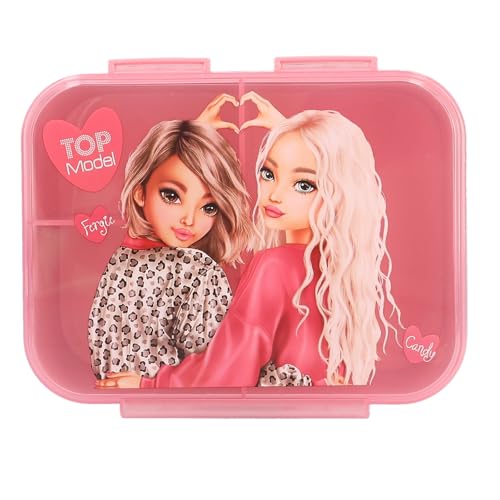 Depesche 13662 TOPModel Leoheart - Brotdose in Rosa, mit Model Motiv und Leo-Muster, Lunchbox mit 3 Fächern und Klappdeckel von Depesche