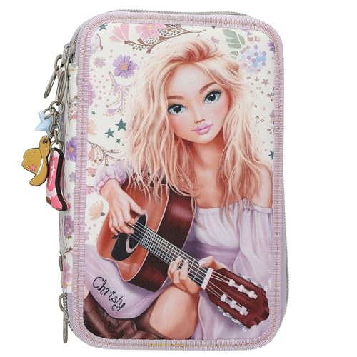 Depesche 13664 TOPModel Cowgirl - Gefüllte 3-Fach Federtasche in Lila, mit Model Motiv und Blumen-Muster, Federmappe mit Buntstiften, Schere, Lineal UVM. von Depesche