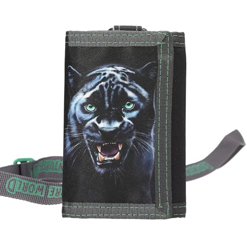 Depesche 13696 Adventure World Panther - Portemonnaie in Schwarz und Grün, mit Panther Motiv, Geldbörse mit Lanyard-Band von Depesche