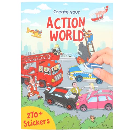 Depesche 13807 Create Your Action World - Malbuch mit 24 vorgedruckten Hintergrundseiten zum Gestalten von Stadt- und Landleben, Set inkl. 270 Aufklebern von Depesche