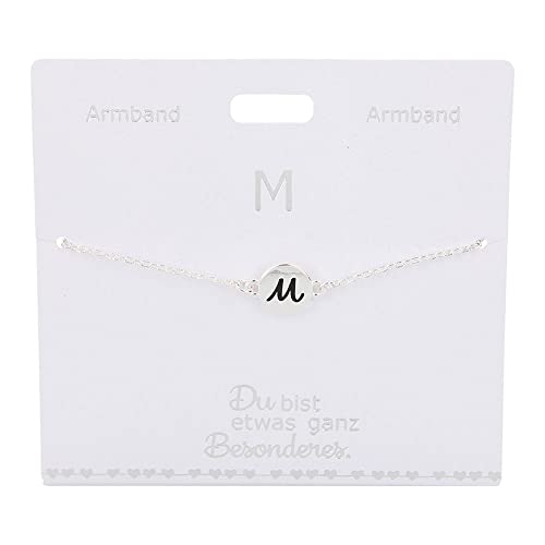 Depesche 4715-013 Armband für Damen mit dem Buchstaben M als Anhänger, versilbert, variabel in der Länge tragbar (15 - 20 cm), ideal als Geschenk für die Partnerin, (beste) Freundin, Ehefrau von Depesche