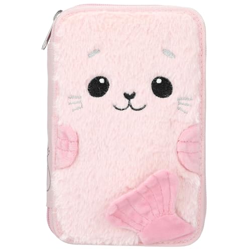 Depesche Princess Mimi Robby - Gefüllte 2-Fach Federtasche in Rosé, mit flauschigem Robben-Motiv und applizierten Flossen, Federmappe mit Buntstiften, Lineal, Schere UVM. von Depesche