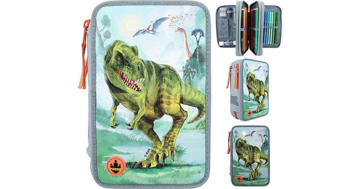 Dino World LED Triple-Federmäppchen T-Rex, befüllt mit über 40 Teilen mehrfarbig Modell 1 von Depesche