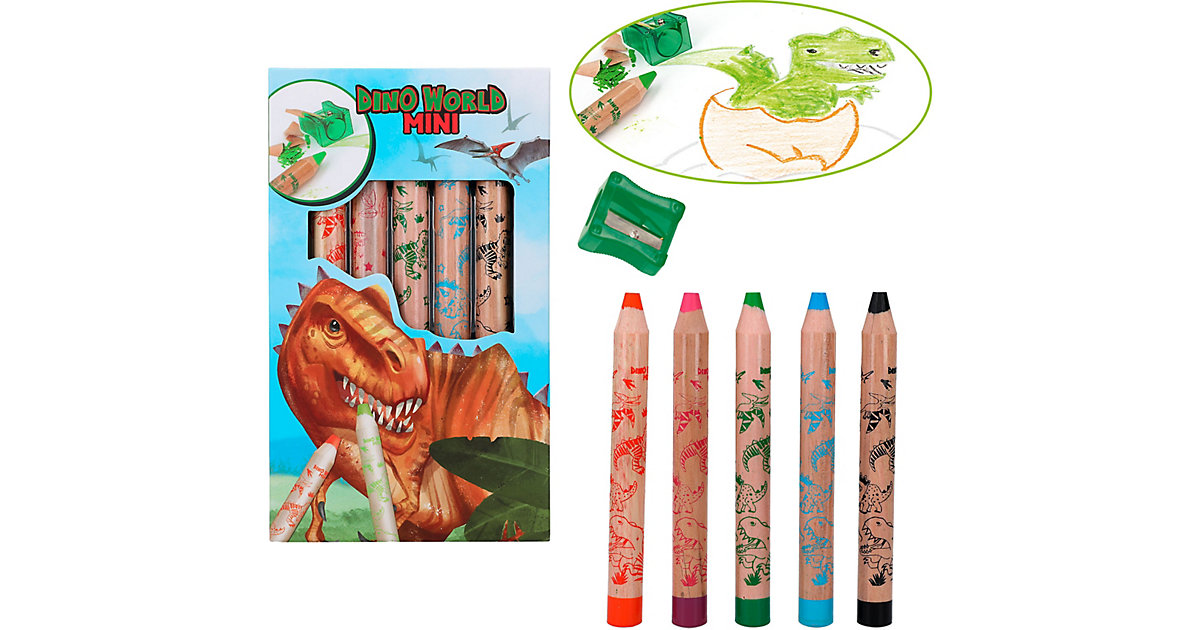 Dino World Mini-Jumbo-Buntstifte, 5 Farben inkl. Anspitzer bunt von Depesche