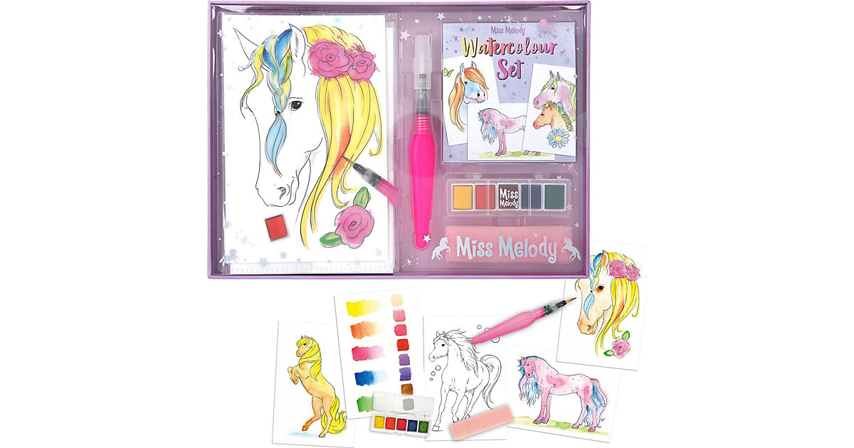 Miss Melody Water Colour Set, inkl. Farben, Pinsel & Schwamm gelb Miss Melody Water Colour Set, inkl. Farben, Pinsel & Schwamm gelb von Depesche