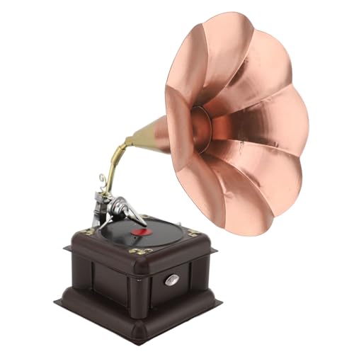 Depisuta Gramophondekor, Vintage Record Player Phonographenmodell mit Eisenkonstruktion für die Dekoration in der Heimatraum (Rotbronze) von Depisuta