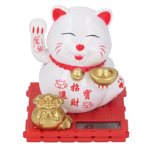 Depisuta Solarkatze, Süßer Wehender Glücksarm mit Solarantriebsbewegung für Home Office Car Decor Decor (White) von Depisuta