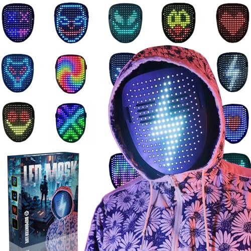 Depointer Life LED Maske mit Gestensensor, LED beleuchtete Gesicht Transforming Maske für Kostüm Cosplay Party Maskerade leuchtende Maske für Halloween von Depointer Life