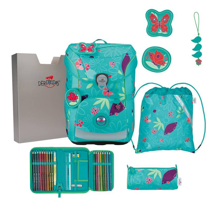 DerDieDas Schulranzen Set ErgoFlex Easy Butterfly Garden 5-tlg. von DerDieDas