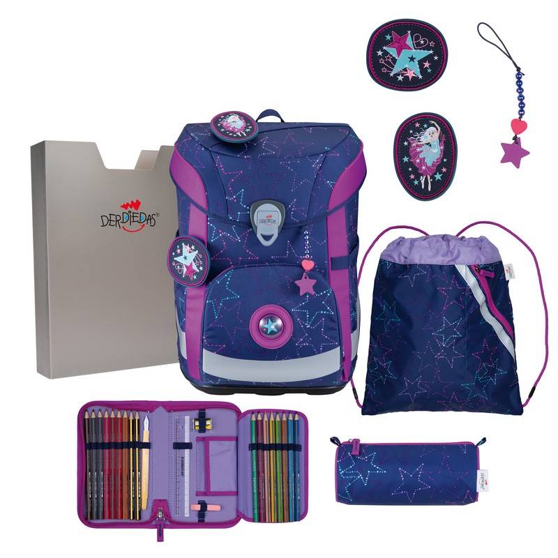 DerDieDas Schulranzen Set ErgoFlex Easy Exklusiv LED Dancing Star 5-tlg. von DerDieDas