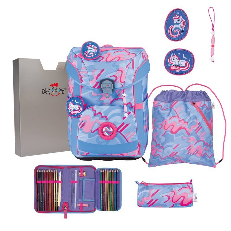 DerDieDas Schulranzen Set ErgoFlex Easy Exklusiv Superflash Magic Unicorn 5-tlg. von DerDieDas