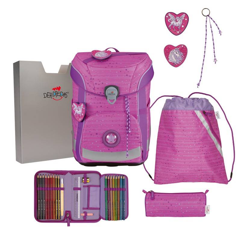DerDieDas Schulranzen Set ErgoFlex Easy Purple Unicorn 5-tlg. von DerDieDas