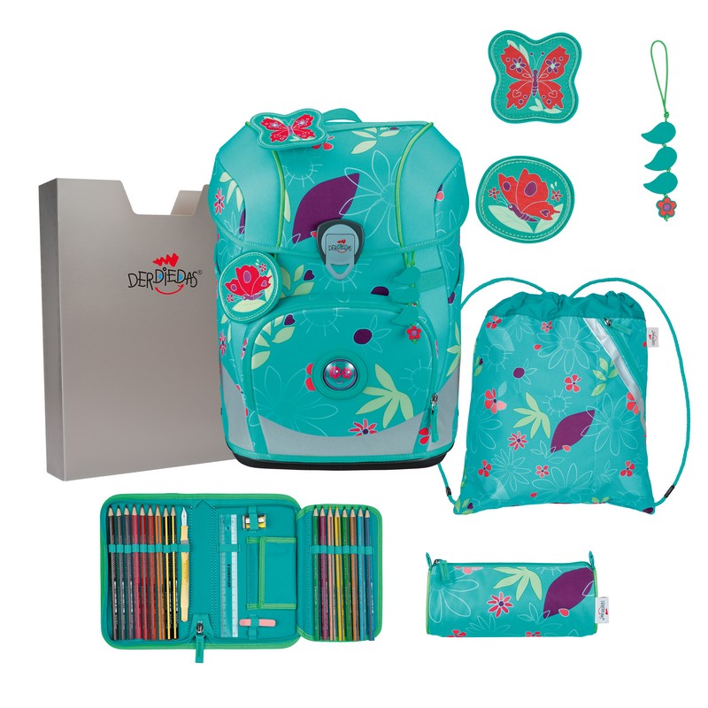 DerDieDas Schulranzen Set ErgoFlex Tiny Butterfly Garden 5-tlg. von DerDieDas