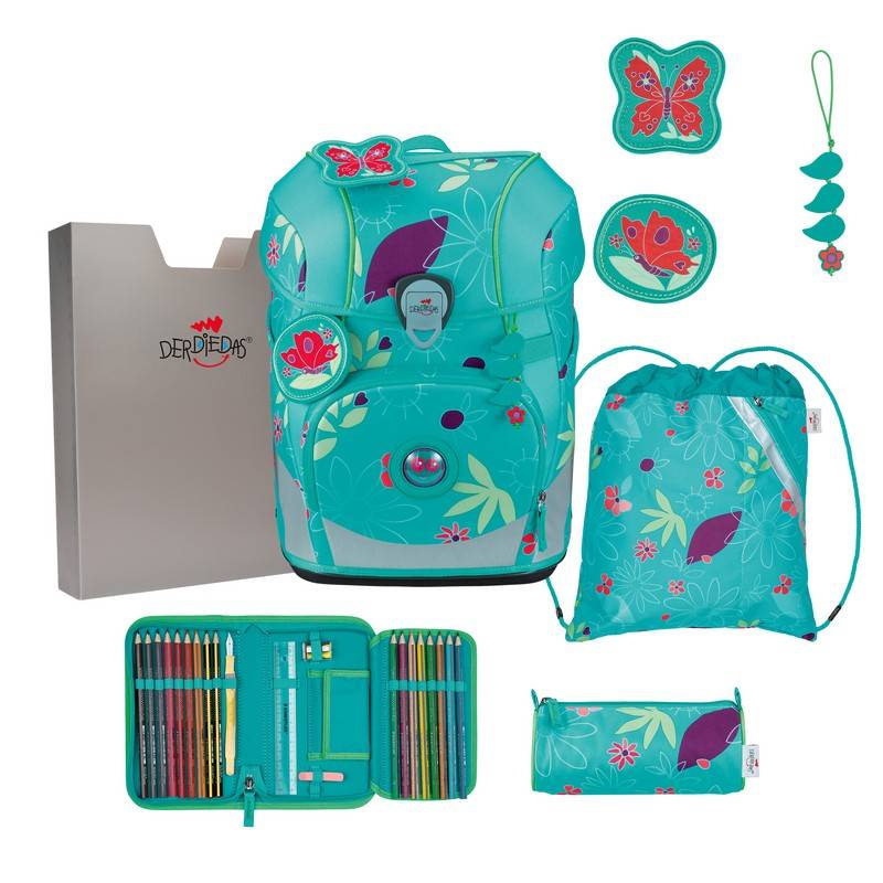 DerDieDas Schulranzen Set ErgoFlex Tiny Butterfly Garden 5-tlg. von DerDieDas